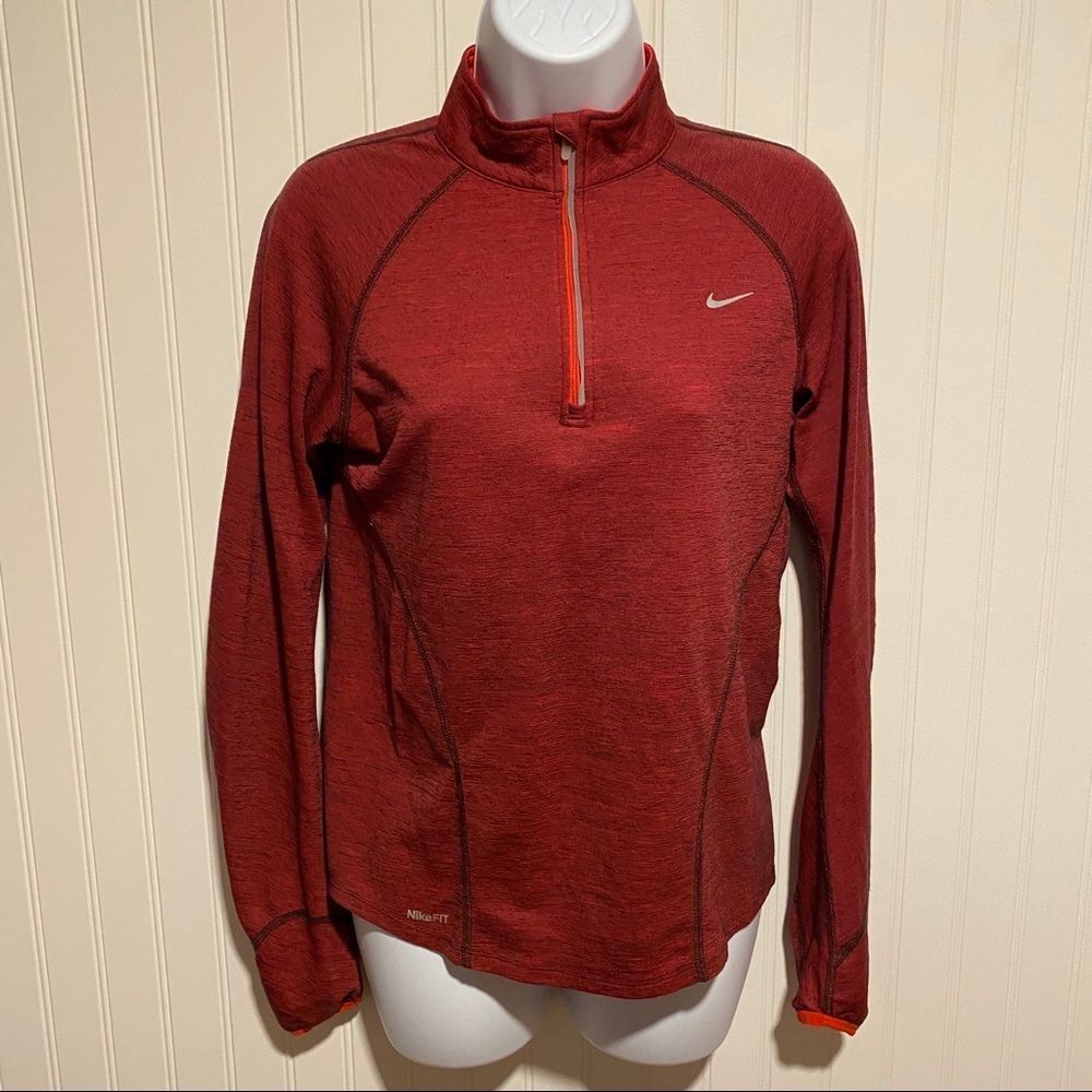 Nike red long sleeve fitDry running shirt 1/4 zip
